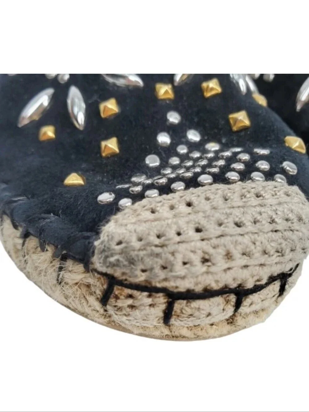 Valentino Garavani Black Suede Embellished Espadrille Flats